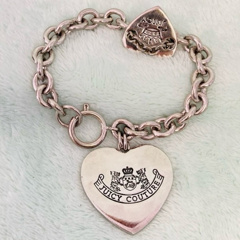 Juicy Couture - Love G&P Silver-Tone Heart Charm Lobster Closure - 8” Bracelet